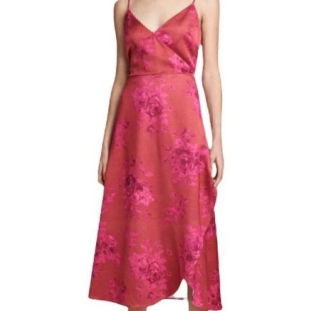 H&M SZ 6 Silky red & hot pink floral dress Romantic Whimsigoth Coquette Dressy